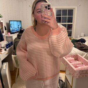 Pink and White Striped Crewneck Sweater